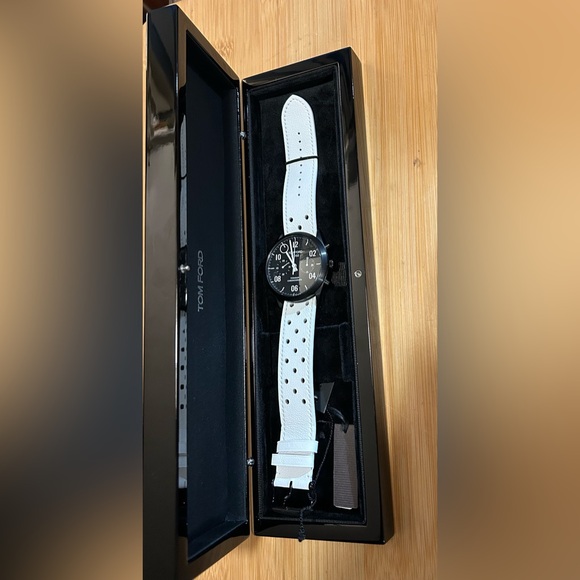 Tom Ford N002 Automatic Watch With 43mm Black Face & White Leather Band - Picture 7 of 9